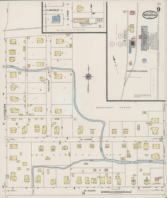 Sanborn Fire Insurance Map from Marion, Williamson County, Illinois (1922), Sheet #0009 - Historic Sanborn Fire Insurance Map Print, vintage old map wall art, antique decor, genealogy gift, Illinois Illinois map