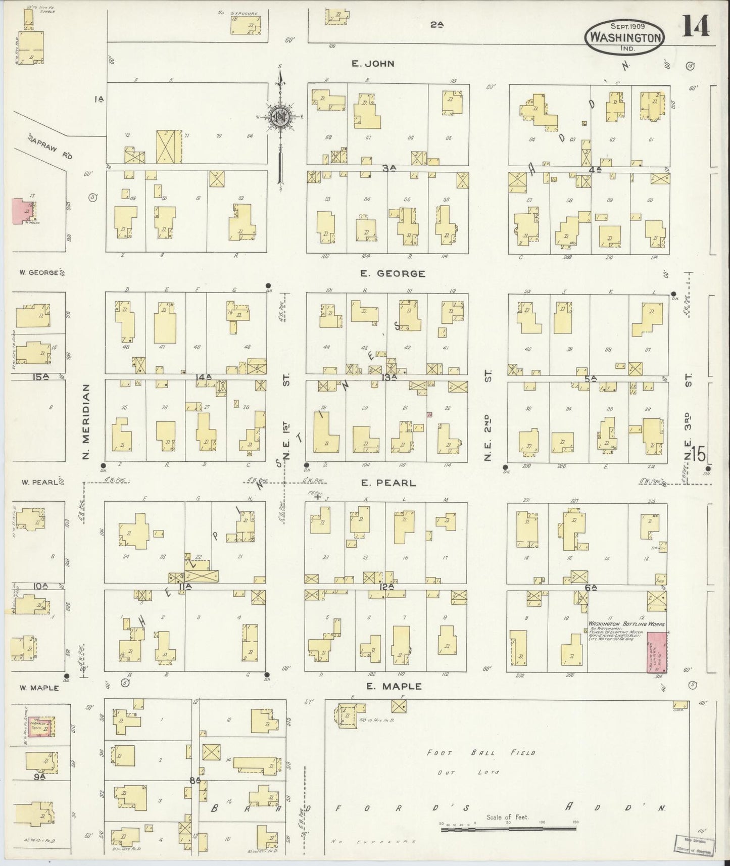 Sanborn Fire Insurance Map from Washington, Daviess County, Indiana (1909), Sheet #0014 - Historic Sanborn Fire Insurance Map Print, vintage old map wall art, antique decor, genealogy gift, Washington Washington map