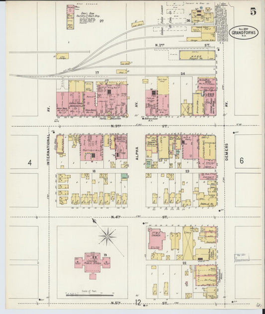 Sanborn Fire Insurance Map from Grand Forks, Grand Forks County, North Dakota (1897), Sheet #0005 - Historic Sanborn Fire Insurance Map Print, vintage old map wall art, antique decor, genealogy gift, North Dakota North Dakota map
