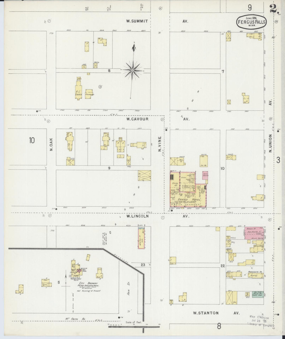 Sanborn Fire Insurance Map from Fergus Falls, Otter Tail County, Minnesota (1896), Sheet #0002 - Complete Map Set gallery image, historic Sanborn map, vintage wall art, Minnesota Minnesota