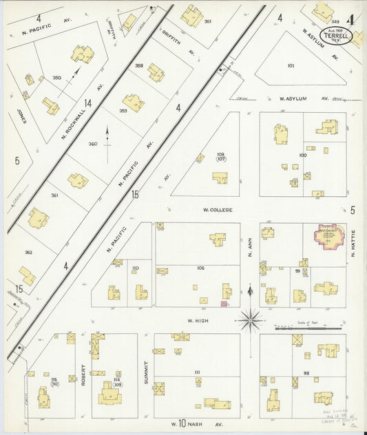 Sanborn Fire Insurance Map from Terrell, Kaufman County, Texas (1909), Sheet #0004 - Historic Sanborn Fire Insurance Map Print, vintage old map wall art, antique decor, genealogy gift, Texas Texas map