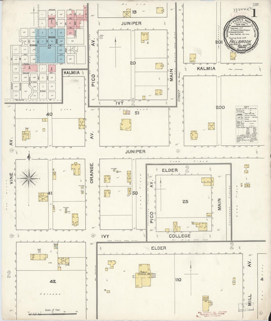 Sanborn Fire Insurance Map from Fallbrook, San Diego County, California (1892), Sheet #0001 - Historic Sanborn Fire Insurance Map Print, vintage old map wall art, antique decor, genealogy gift, California California map