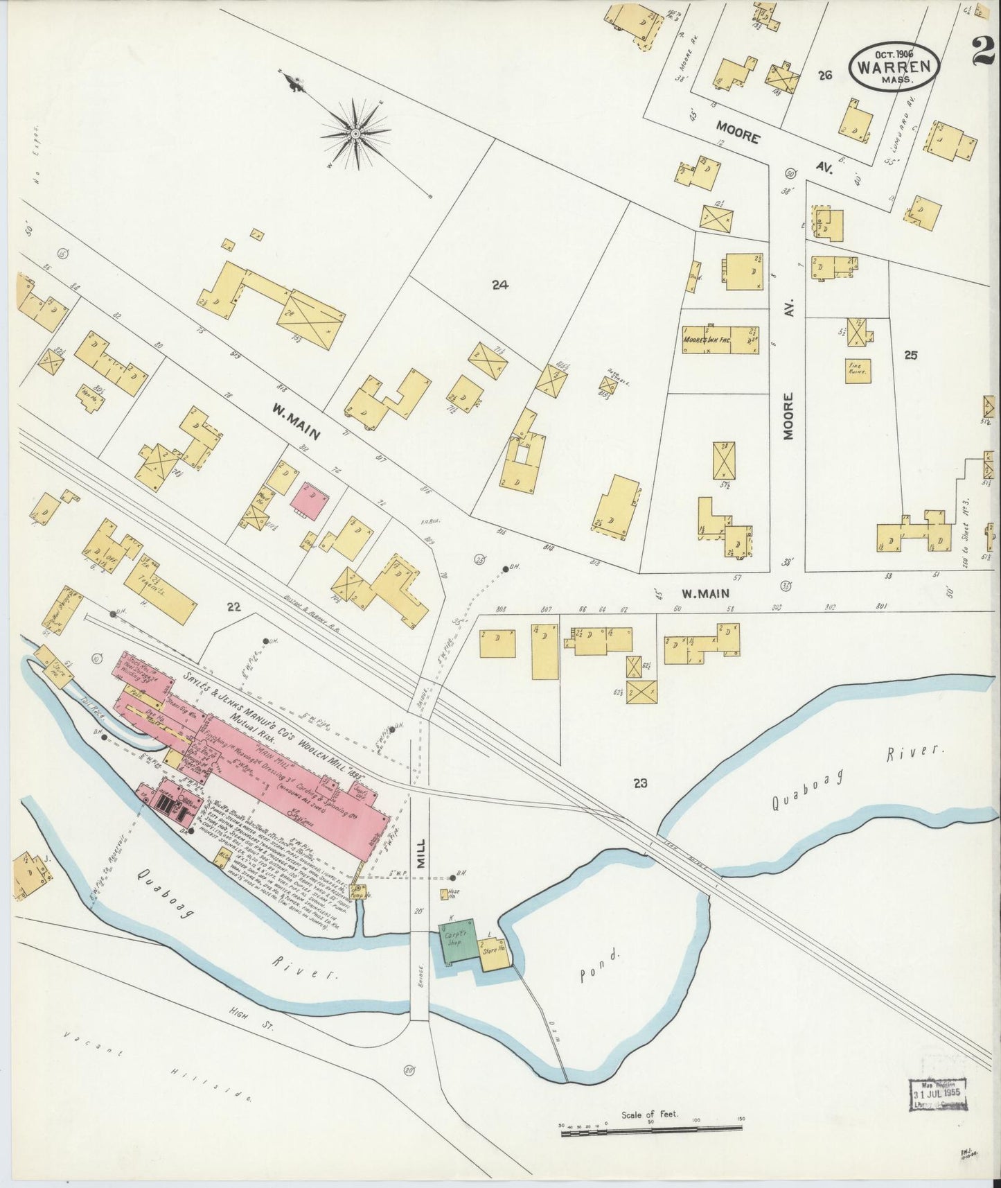 Sanborn Fire Insurance Map from Warren, Worcester County, Massachusetts (1906), Sheet #0002 - Complete Map Set gallery image, historic Sanborn map, vintage wall art, Massachusetts Massachusetts