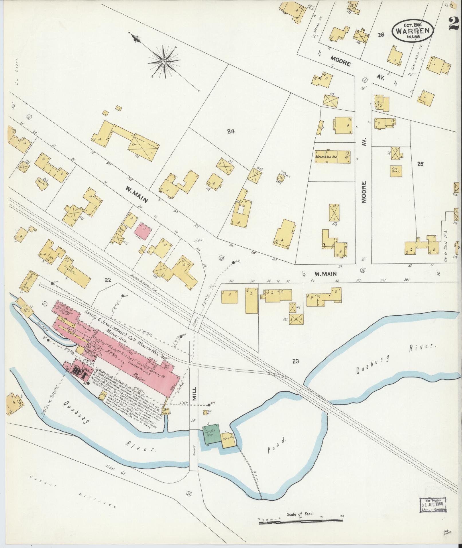 Sanborn Fire Insurance Map from Warren, Worcester County, Massachusetts (1906), Sheet #0002 - Complete Map Set gallery image, historic Sanborn map, vintage wall art, Massachusetts Massachusetts