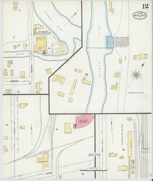 Sanborn Fire Insurance Map from Malone, Franklin County, New York (1898), Sheet #0012 - Historic Sanborn Fire Insurance Map Print, vintage old map wall art, antique decor, genealogy gift, New York New York map