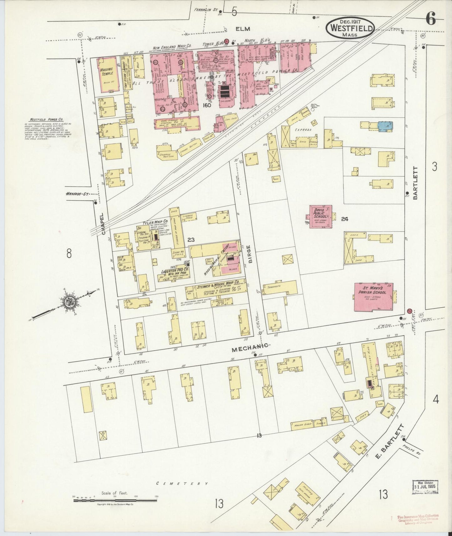Sanborn Fire Insurance Map from Westfield, Hampden County, Massachusetts (1917), Sheet #0006 - Historic Sanborn Fire Insurance Map Print, vintage old map wall art, antique decor, genealogy gift, Massachusetts Massachusetts map