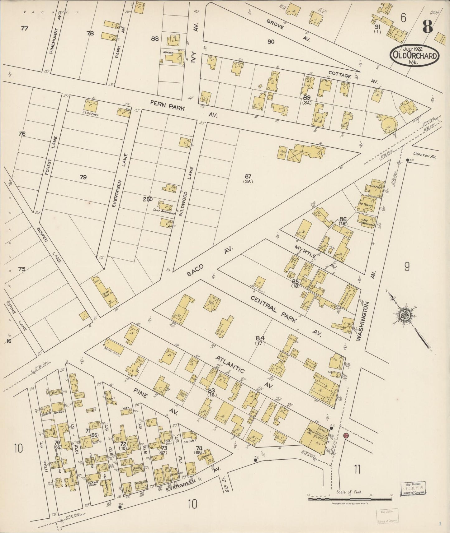Sanborn Fire Insurance Map from Old Orchard, York County, Maine (1922), Sheet #0008 - Complete Map Set gallery image, historic Sanborn map, vintage wall art, Maine Maine