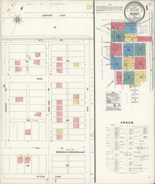 Sanborn Fire Insurance Map from Beaver, Beaver County, Pennsylvania (1906), Sheet #0001 - Historic Sanborn Fire Insurance Map Print, vintage old map wall art, antique decor, genealogy gift, Pennsylvania Pennsylvania map