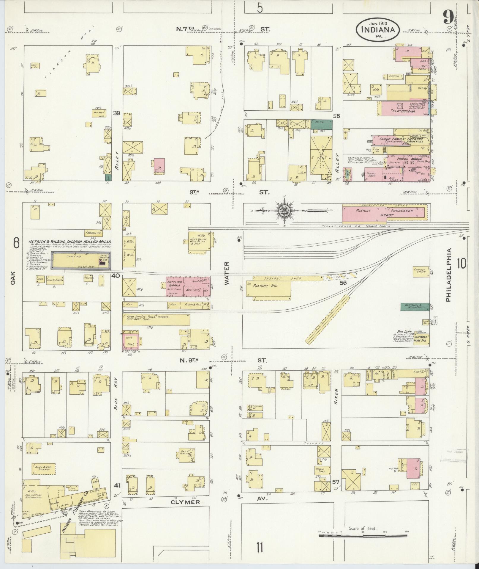 Sanborn Fire Insurance Map from Indiana, Indiana County, Pennsylvania (1910), Sheet #0009 - Historic Sanborn Fire Insurance Map Print, vintage old map wall art, antique decor, genealogy gift, Sanborn Fire Insurance Map from Indiana Indiana map