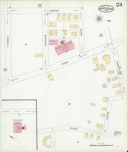 Sanborn Fire Insurance Map from North Adams, Berkshire County, Massachusetts (1908), Sheet #0024 - Historic Sanborn Fire Insurance Map Print, vintage old map wall art, antique decor, genealogy gift, Massachusetts Massachusetts map
