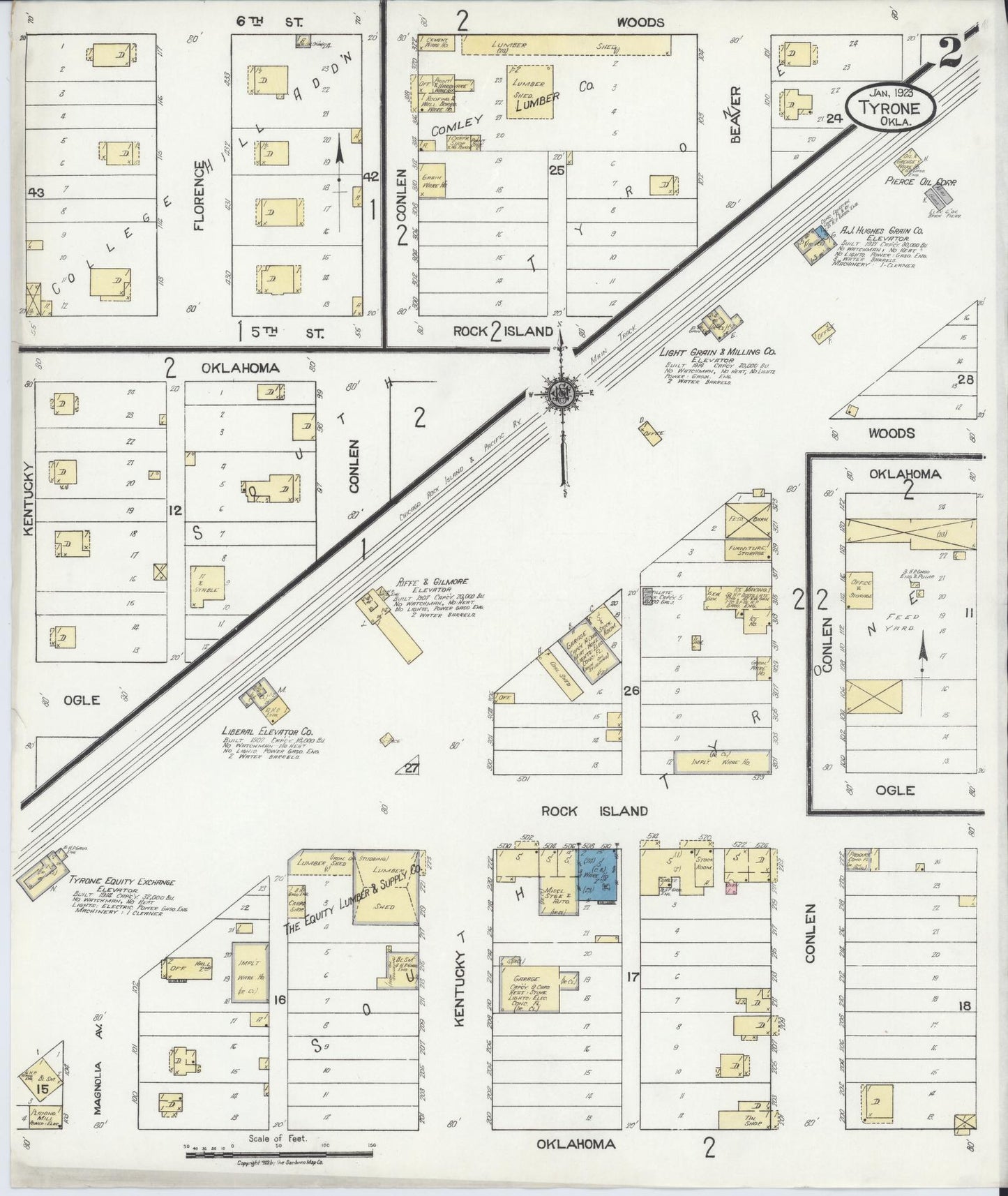 Sanborn Fire Insurance Map from Tyrone, Texas County, Oklahoma (1923), Sheet #0002 - Complete Map Set gallery image, historic Sanborn map, vintage wall art, Oklahoma Oklahoma