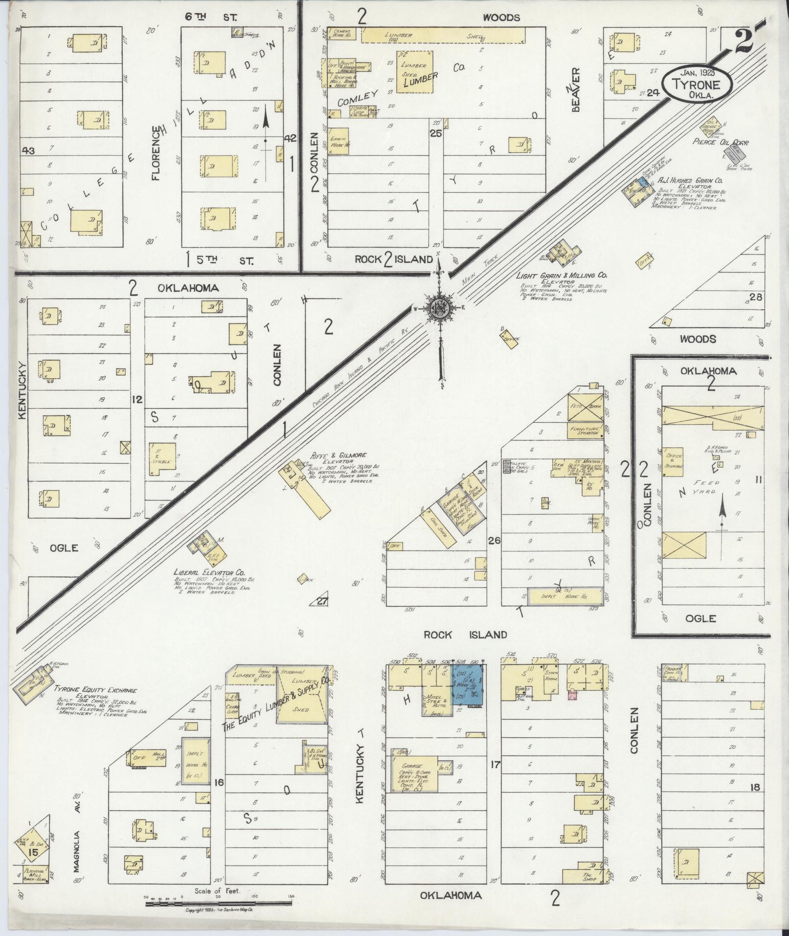 Sanborn Fire Insurance Map from Tyrone, Texas County, Oklahoma (1923), Sheet #0002 - Complete Map Set gallery image, historic Sanborn map, vintage wall art, Oklahoma Oklahoma