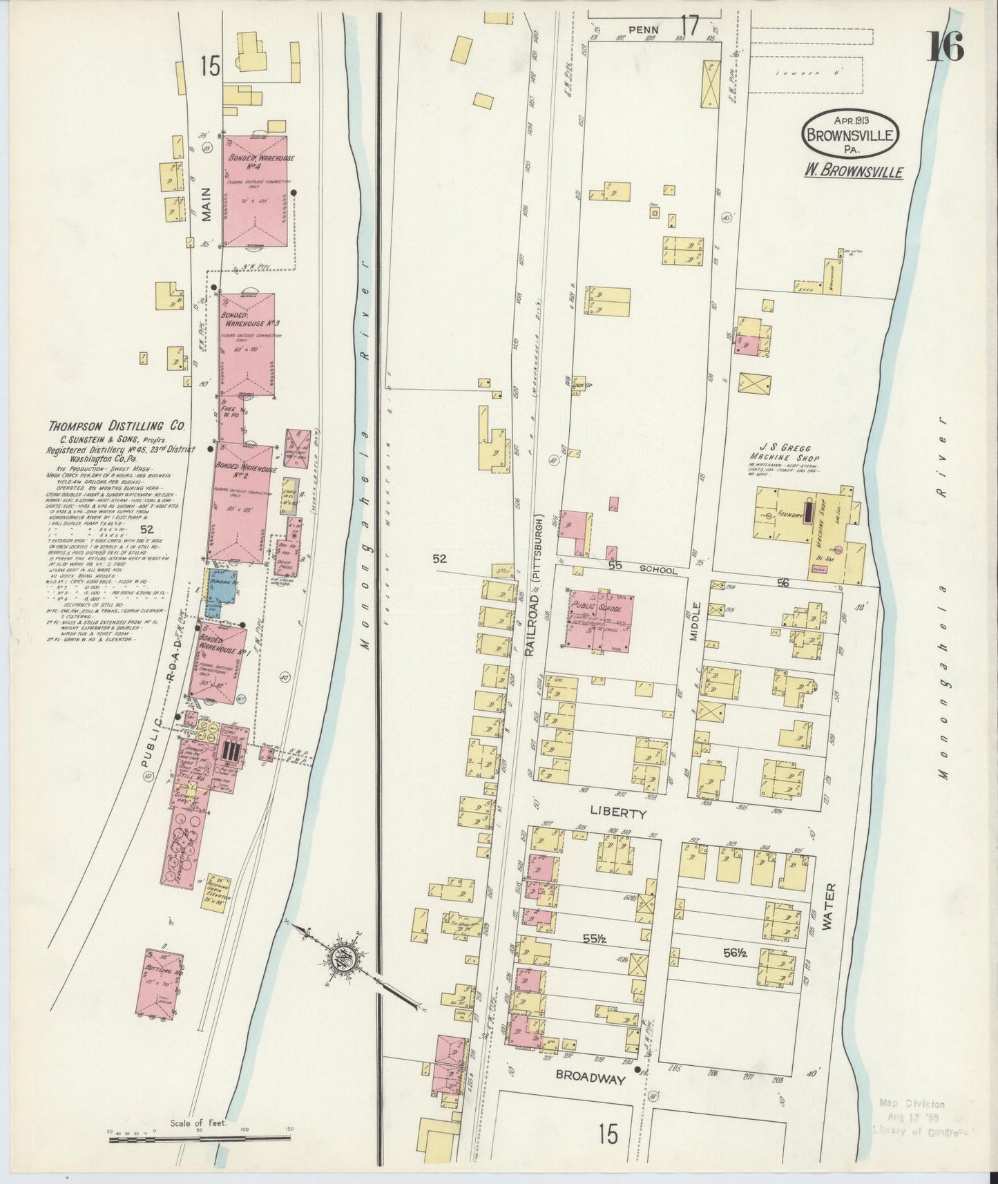 Sanborn Fire Insurance Map from Brownsville, Fayette County, Pennsylvania (1913), Sheet #0016 - Historic Sanborn Fire Insurance Map Print, vintage old map wall art, antique decor, genealogy gift, Pennsylvania Pennsylvania map