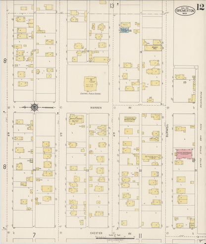 Sanborn Fire Insurance Map from Bremerton, Kitsap County, Washington (1918), Sheet #0012 - Complete Map Set gallery image, historic Sanborn map, vintage wall art, Washington Washington