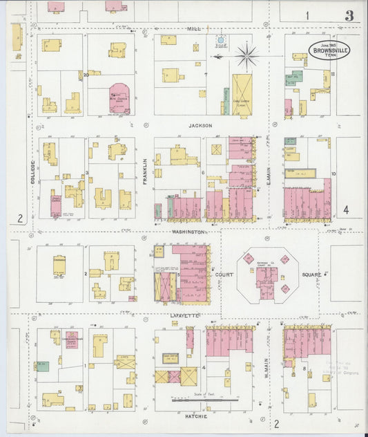Sanborn Fire Insurance Map from Brownsville, Haywood County, Tennessee (1905), Sheet #0003 - Historic Sanborn Fire Insurance Map Print, vintage old map wall art, antique decor, genealogy gift, Tennessee Tennessee map