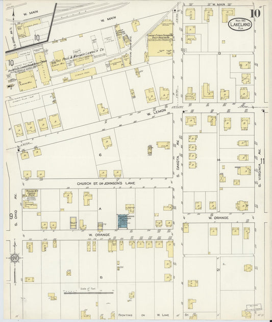 Sanborn Fire Insurance Map from Lakeland, Polk County, Florida (1913), Sheet #0010 - Historic Sanborn Fire Insurance Map Print, vintage old map wall art, antique decor, genealogy gift, Florida Florida map