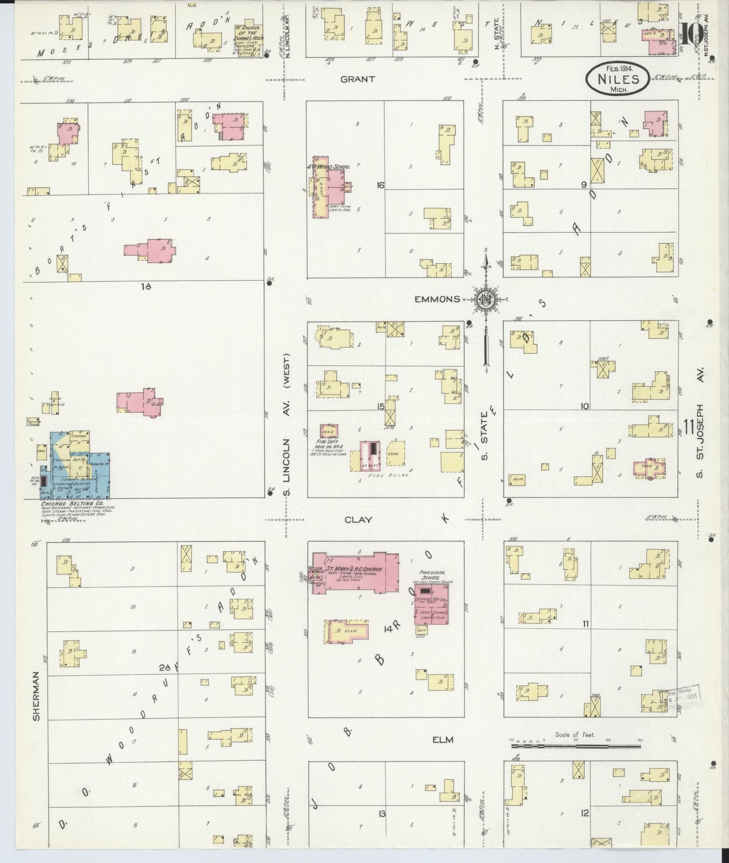 Sanborn Fire Insurance Map from Niles, Berrien County, Michigan (1914), Sheet #0010 - Historic Sanborn Fire Insurance Map Print, vintage old map wall art, antique decor, genealogy gift, Michigan Michigan map