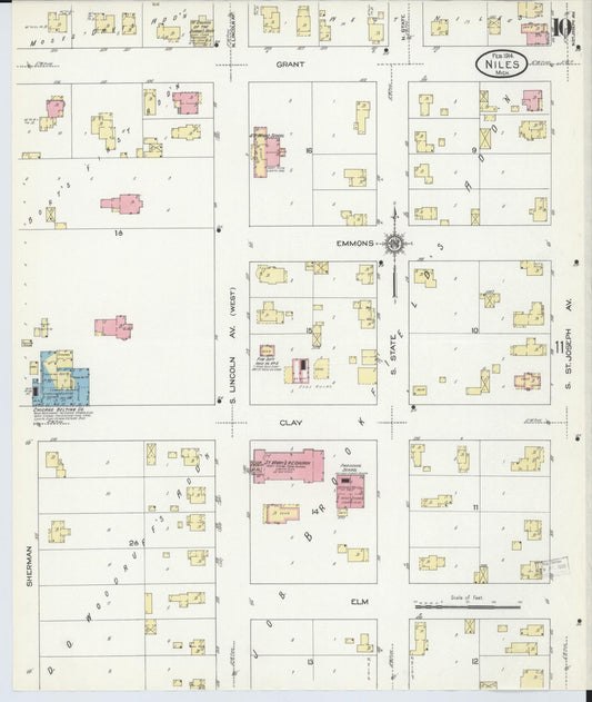 Sanborn Fire Insurance Map from Niles, Berrien County, Michigan (1914), Sheet #0010 - Historic Sanborn Fire Insurance Map Print, vintage old map wall art, antique decor, genealogy gift, Michigan Michigan map