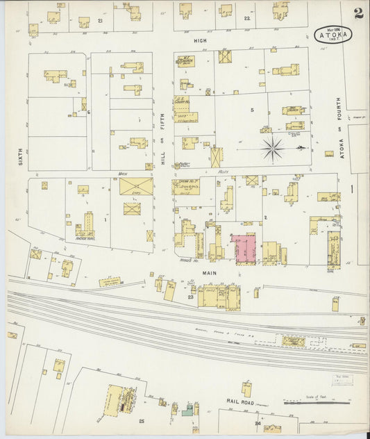 Sanborn Fire Insurance Map from Atoka, Atoka County, Oklahoma (1896), Sheet #0002 - Historic Sanborn Fire Insurance Map Print, vintage old map wall art, antique decor, genealogy gift, Oklahoma Oklahoma map