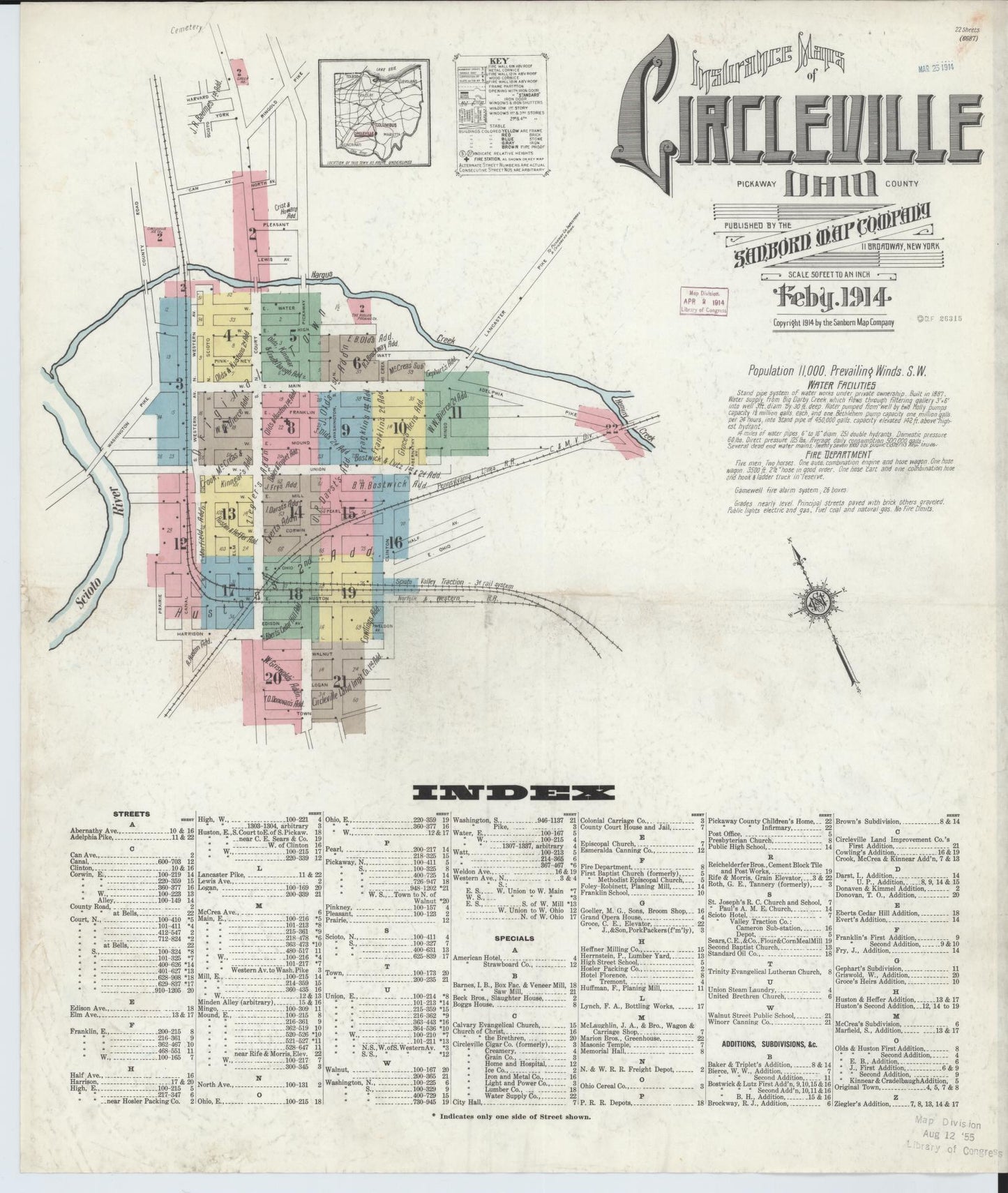 Sanborn Fire Insurance Map from Circleville, Pickaway County, Ohio (1914), Sheet #0001 - Historic Sanborn Fire Insurance Map Print, vintage old map wall art, antique decor, genealogy gift, Ohio Ohio map