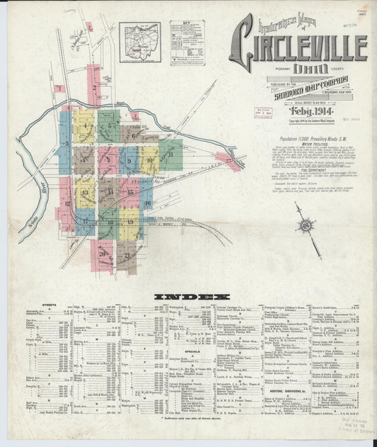 Sanborn Fire Insurance Map from Circleville, Pickaway County, Ohio (1914), Sheet #0001 - Historic Sanborn Fire Insurance Map Print, vintage old map wall art, antique decor, genealogy gift, Ohio Ohio map