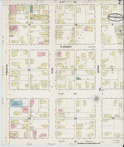 Sanborn Fire Insurance Map from Michigan City, La Porte County, Indiana (1889), Sheet #0007 - Complete Map Set gallery image, historic Sanborn map, vintage wall art, Michigan Michigan