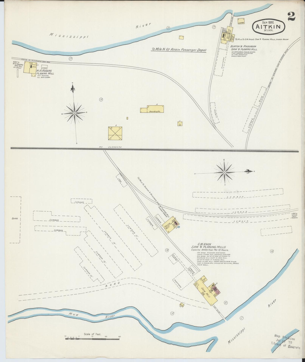 Sanborn Fire Insurance Map from Aitkin, Aitkin County, Minnesota (1892), Sheet #0002 - Historic Sanborn Fire Insurance Map Print, vintage old map wall art, antique decor, genealogy gift, Minnesota Minnesota map