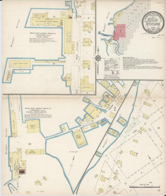 Sanborn Fire Insurance Map from Petersburg, Wrangell - Petersburg County, Alaska (1914), Sheet #0001 - Historic Sanborn Fire Insurance Map Print, vintage old map wall art, antique decor, genealogy gift, Alaska Alaska map