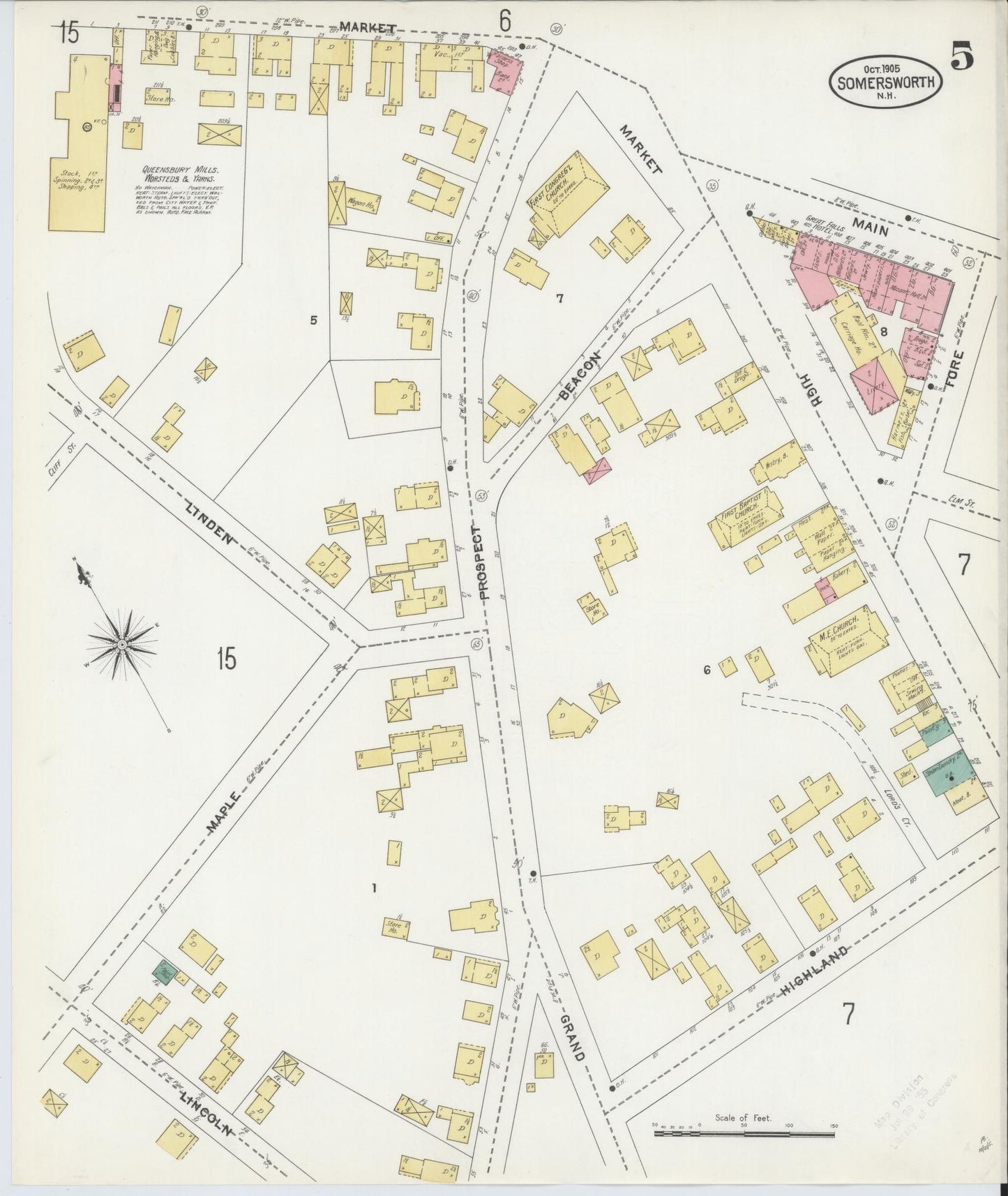 Sanborn Fire Insurance Map from Somersworth, Strafford County, New Hampshire (1905), Sheet #0005 - Complete Map Set gallery image, historic Sanborn map, vintage wall art, Maine Maine