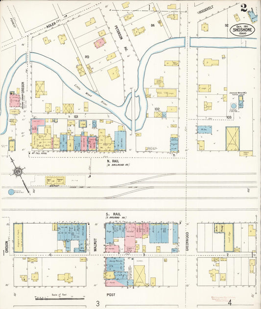 Sanborn Fire Insurance Map from Shoshone, Lincoln County, Idaho (1911), Sheet #0002 - Historic Sanborn Fire Insurance Map Print, vintage old map wall art, antique decor, genealogy gift, Idaho Idaho map