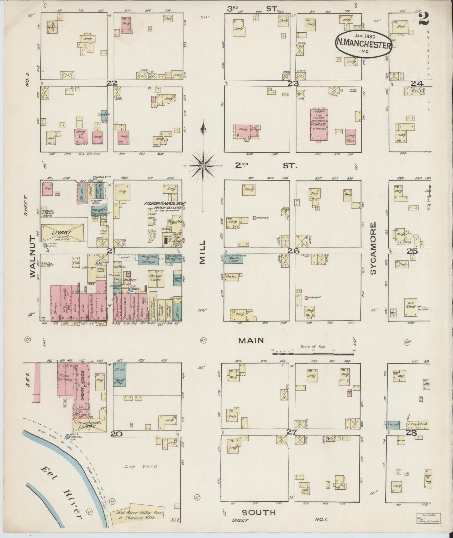 Sanborn Fire Insurance Map from North Manchester, Wabash County, Indiana. (1886), Sheet 2 – Historic Sanborn Fire Insurance Map Print
