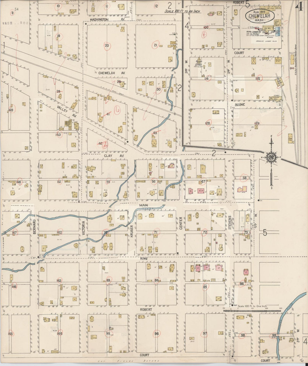 Sanborn Fire Insurance Map from Chewelah, Stevens County, Washington (1932), Sheet #0004 - Historic Sanborn Fire Insurance Map Print, vintage old map wall art, antique decor, genealogy gift, Washington Washington map