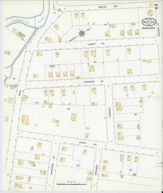 Sanborn Fire Insurance Map from Butler, Morris County, New Jersey (1911), Sheet #0007 - Historic Sanborn Fire Insurance Map Print, vintage old map wall art, antique decor, genealogy gift, New Jersey New Jersey map