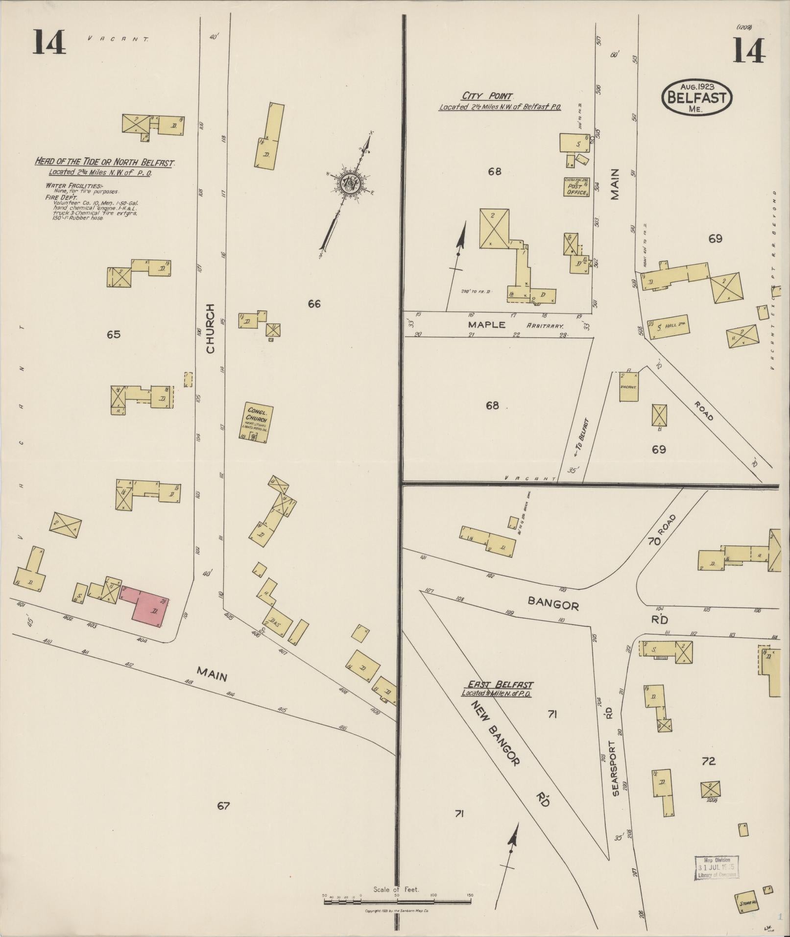 Sanborn Fire Insurance Map from Belfast, Waldo County, Maine (1923), Sheet #0014 - Complete Map Set gallery image, historic Sanborn map, vintage wall art, Maine Maine