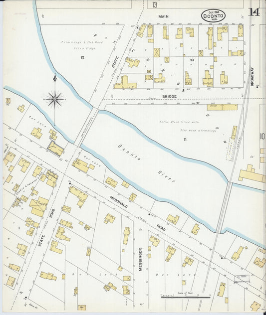 Sanborn Fire Insurance Map from Oconto, Oconto County, Wisconsin (1904), Sheet #0014 - Historic Sanborn Fire Insurance Map Print, vintage old map wall art, antique decor, genealogy gift, Wisconsin Wisconsin map