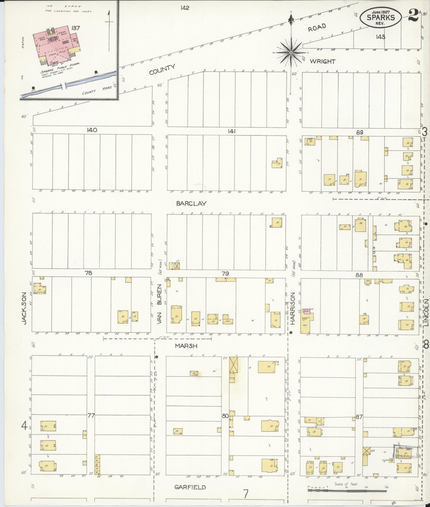 Sanborn Fire Insurance Map from Sparks, Washoe County, Nevada (1907), Sheet #0002 - Complete Map Set gallery image, historic Sanborn map, vintage wall art, Nevada Nevada