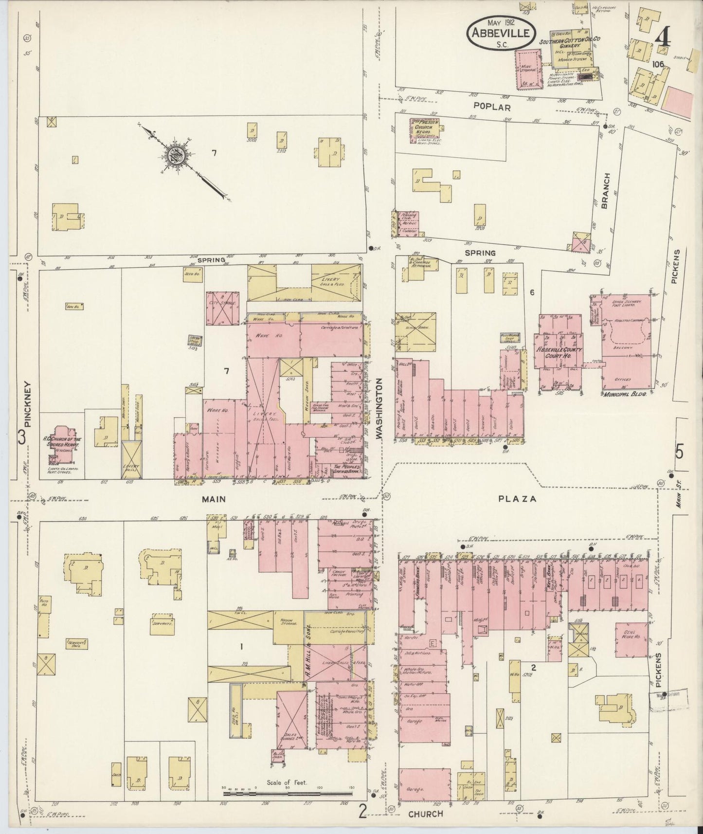 Sanborn Fire Insurance Map from Abbeville, Abbeville County, South Carolina (1912), Sheet #0004 - Historic Sanborn Fire Insurance Map Print, vintage old map wall art, antique decor, genealogy gift, South Carolina South Carolina map