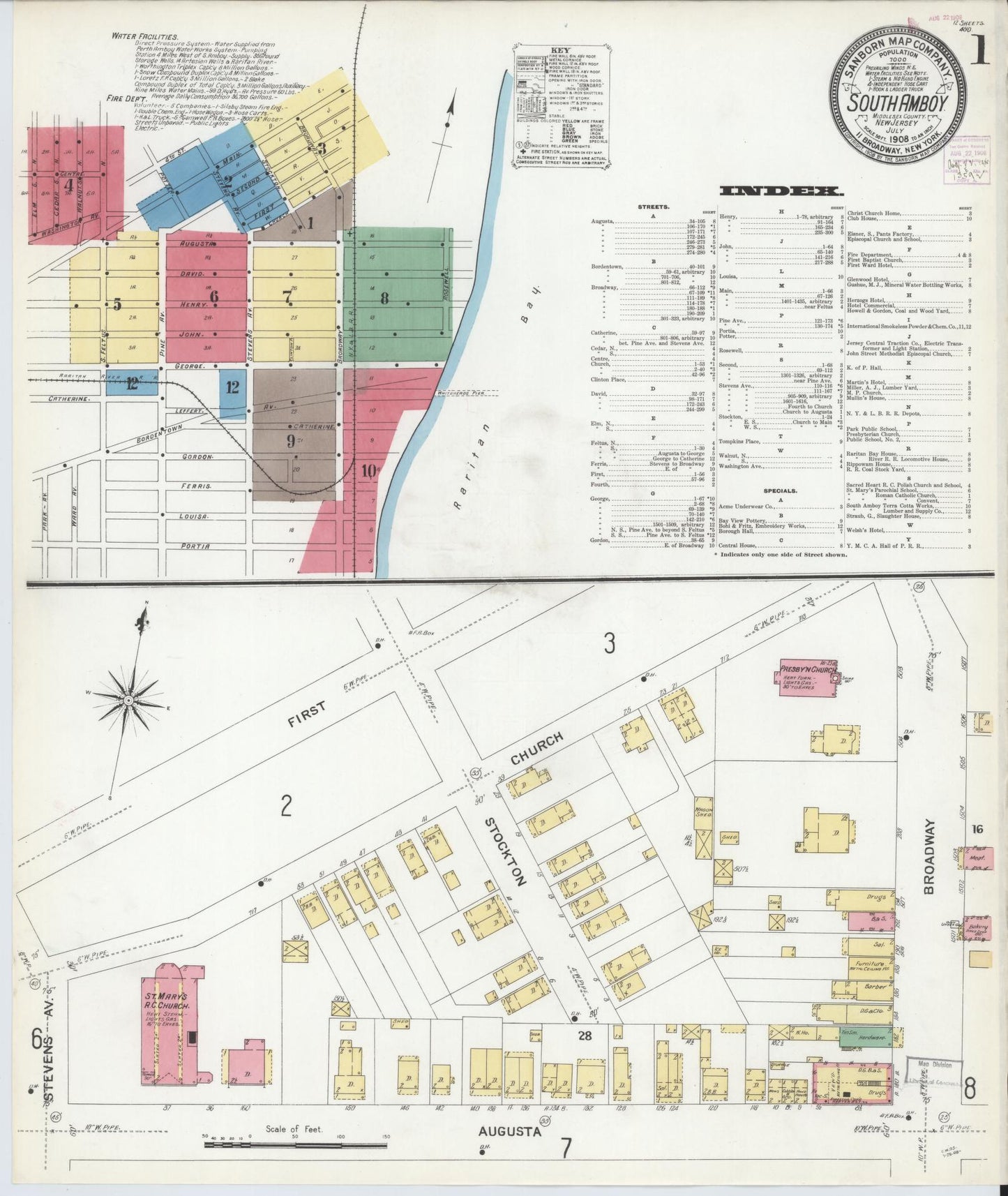 Sanborn Fire Insurance Map from South Amboy, Middlesex County, New Jersey. (1908) – Historic Sanborn Fire Insurance Map Print