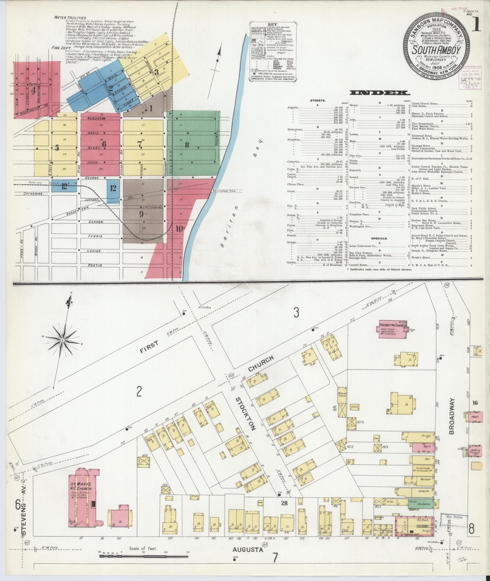 Sanborn Fire Insurance Map from South Amboy, Middlesex County, New Jersey. (1908) – Historic Sanborn Fire Insurance Map Print