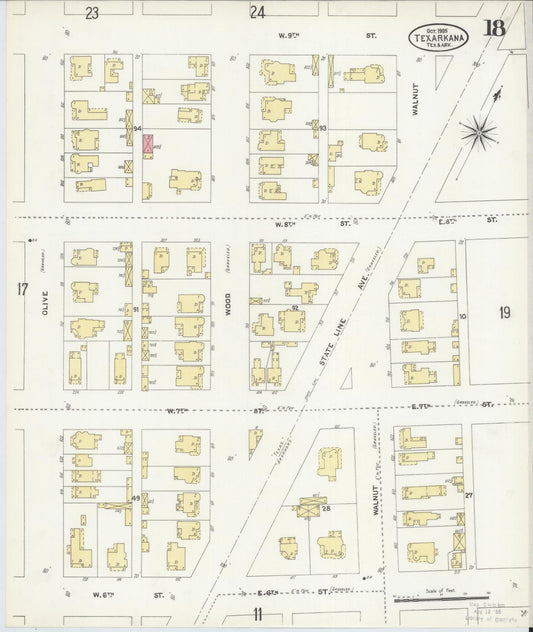 Sanborn Fire Insurance Map from Texarkana, Bowie County, Texas (1905), Sheet #0018 - Historic Sanborn Fire Insurance Map Print, vintage old map wall art, antique decor, genealogy gift, Texas Texas map