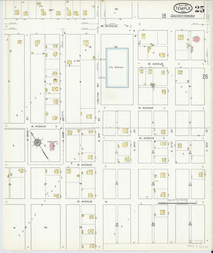Sanborn Fire Insurance Map from Temple, Bell County, Texas (1915), Sheet #0025 - Complete Map Set gallery image, historic Sanborn map, vintage wall art, Texas Texas
