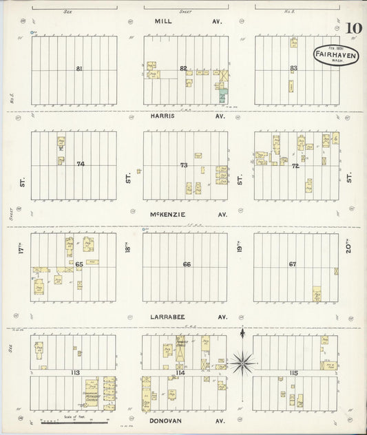 Sanborn Fire Insurance Map from Fairhaven [see also Bellingham and Sehome], Whatcom County, Washington (1891), Sheet #0010 - Historic Sanborn Fire Insurance Map Print, vintage old map wall art, antique decor, genealogy gift, Washington Washington map