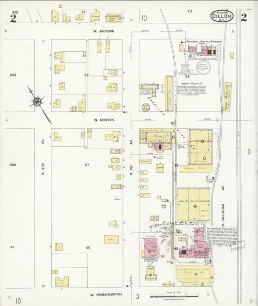Sanborn Fire Insurance Map from Dillon, Dillon County, South Carolina (1924), Sheet #0002 - Historic Sanborn Fire Insurance Map Print, vintage old map wall art, antique decor, genealogy gift, South Carolina South Carolina map