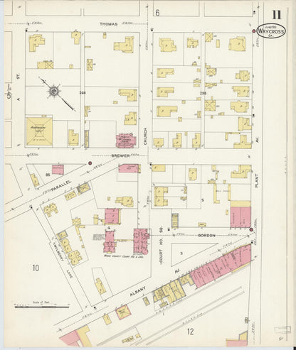 Sanborn Fire Insurance Map from Waycross, Ware County, Georgia (1913), Sheet #0011 - Complete Map Set gallery image, historic Sanborn map, vintage wall art, Georgia Georgia