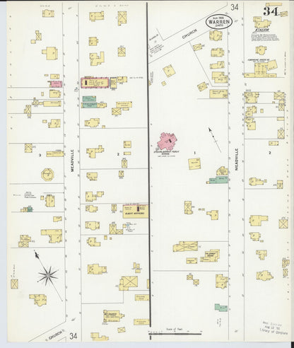 Sanborn Fire Insurance Map from Warren, Trumbull County, Ohio (1908), Sheet #0034 - Complete Map Set gallery image, historic Sanborn map, vintage wall art, Ohio Ohio