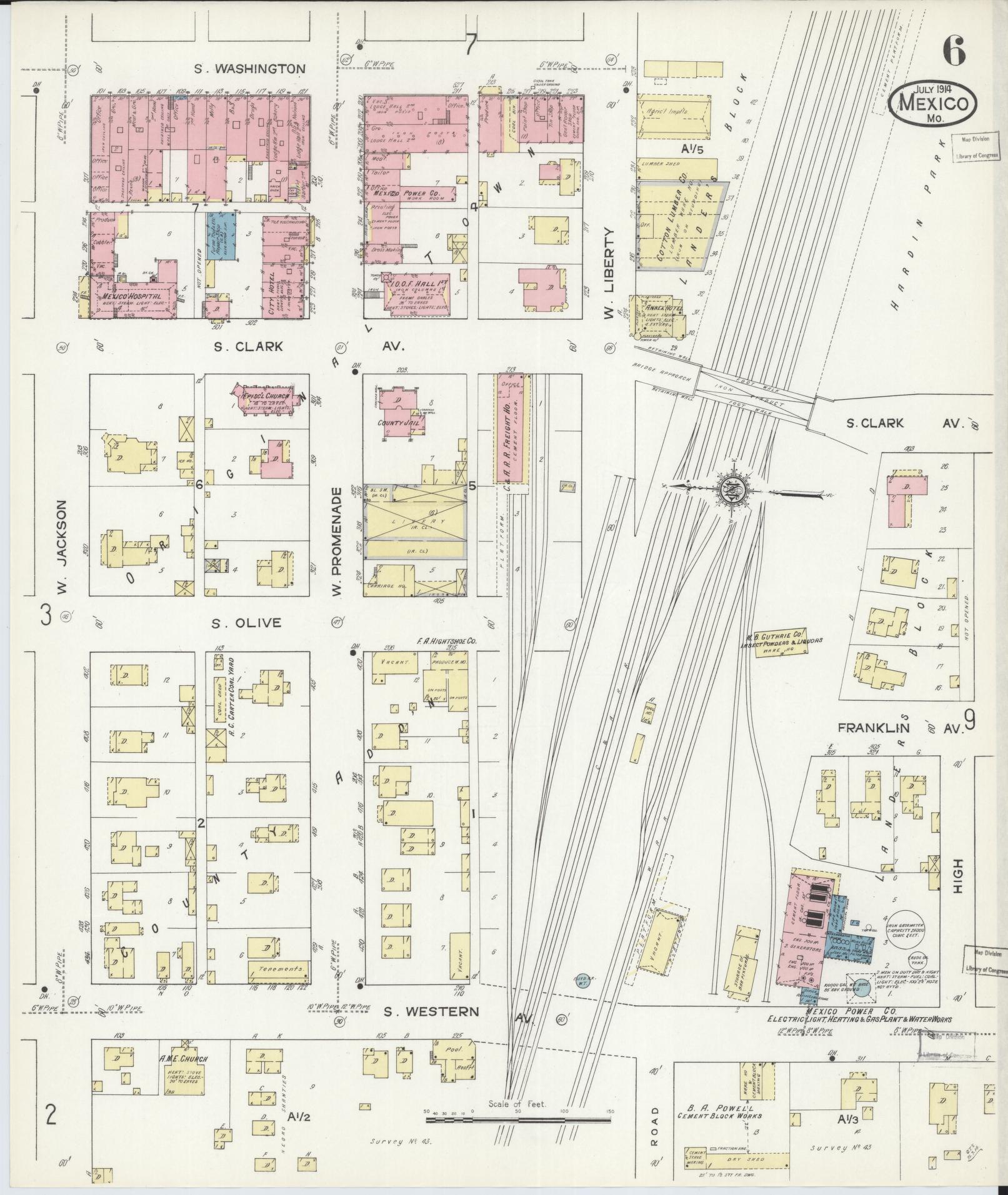 Sanborn Fire Insurance Map from Mexico, Audrain County, Missouri (1914), Sheet #0006 - Historic Sanborn Fire Insurance Map Print, vintage old map wall art, antique decor, genealogy gift, Missouri Missouri map