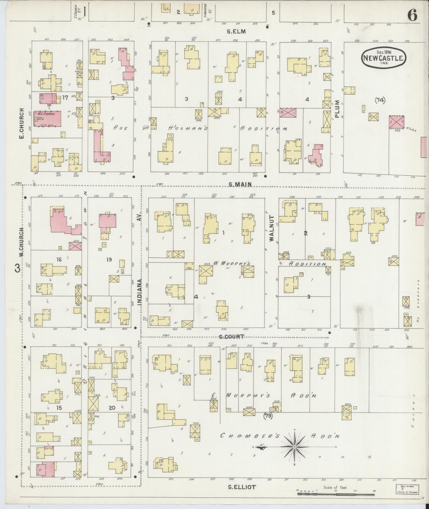 Sanborn Fire Insurance Map from New Castle, Henry County, Indiana (1896), Sheet #0006 - Complete Map Set gallery image, historic Sanborn map, vintage wall art, Indiana Indiana