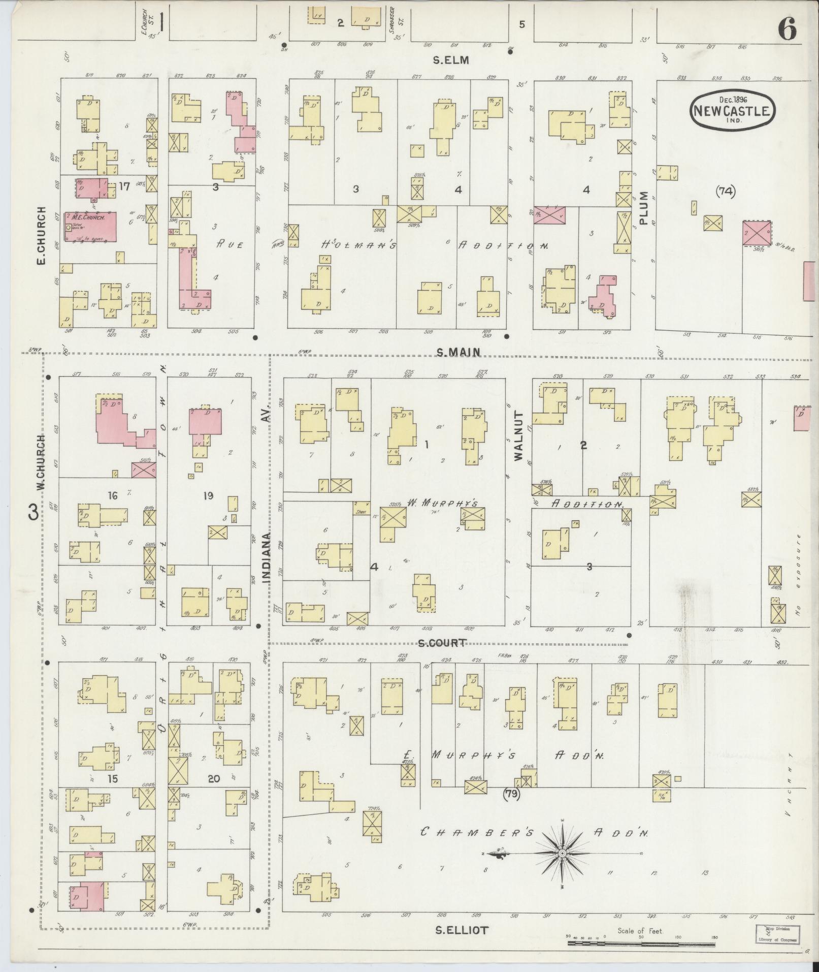 Sanborn Fire Insurance Map from New Castle, Henry County, Indiana (1896), Sheet #0006 - Complete Map Set gallery image, historic Sanborn map, vintage wall art, Indiana Indiana