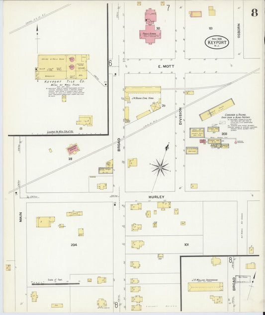 Sanborn Fire Insurance Map from Keyport, Monmouth County, New Jersey (1908), Sheet #0008 - Historic Sanborn Fire Insurance Map Print, vintage old map wall art, antique decor, genealogy gift, New Jersey New Jersey map