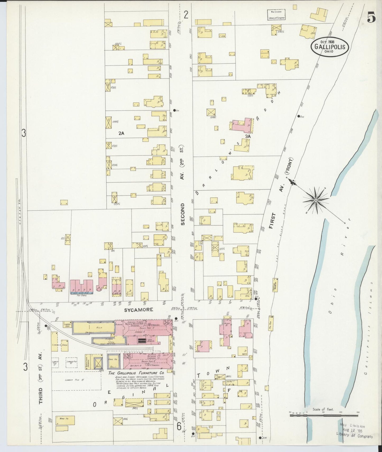 Sanborn Fire Insurance Map from Gallipolis, Gallia County, Ohio (1908), Sheet #0005 - Historic Sanborn Fire Insurance Map Print, vintage old map wall art, antique decor, genealogy gift, Ohio Ohio map